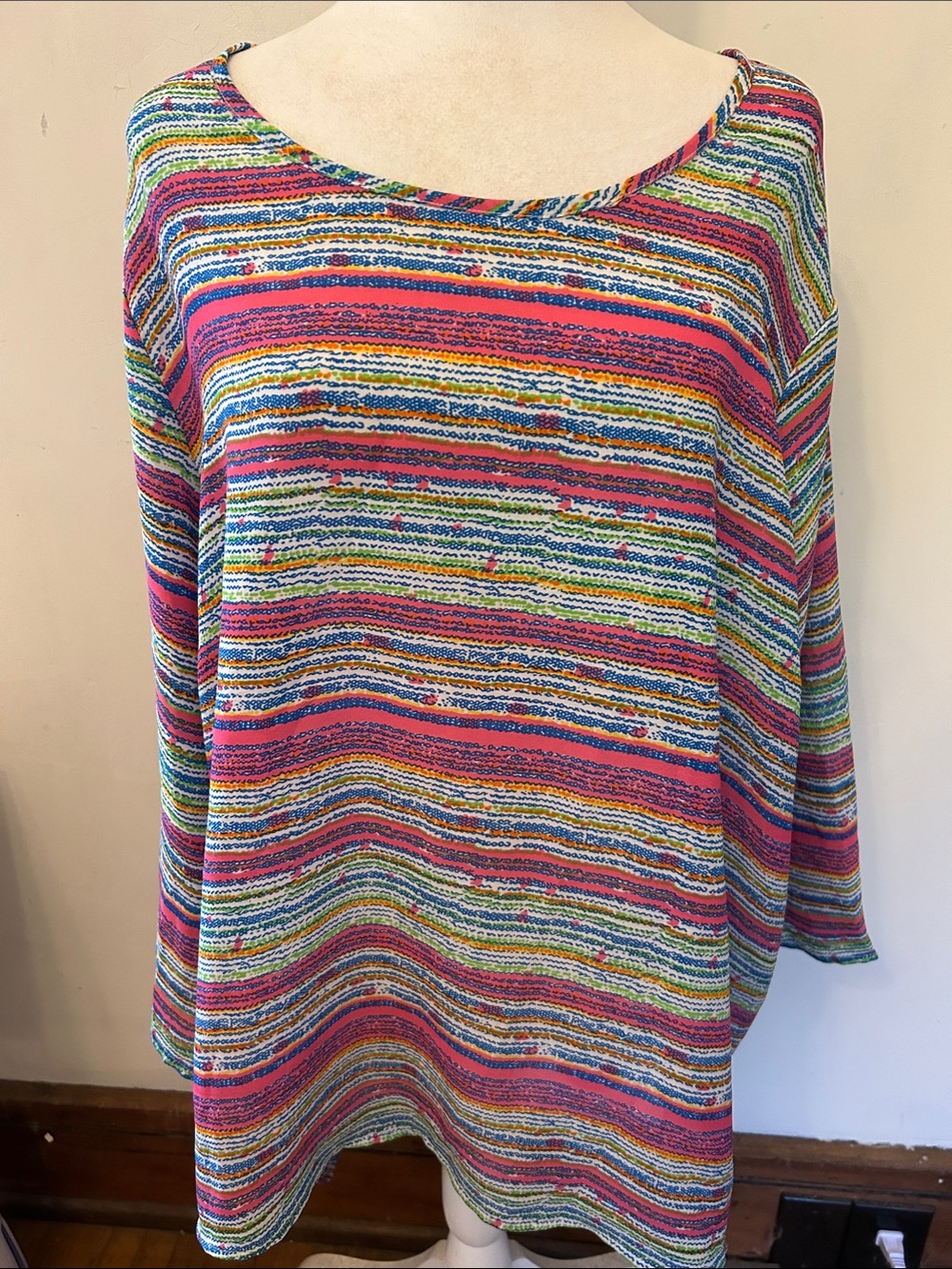 Antilia femme Striped Multicolor Scoop Neck Blouse Pink & Blue Size 2X EUC